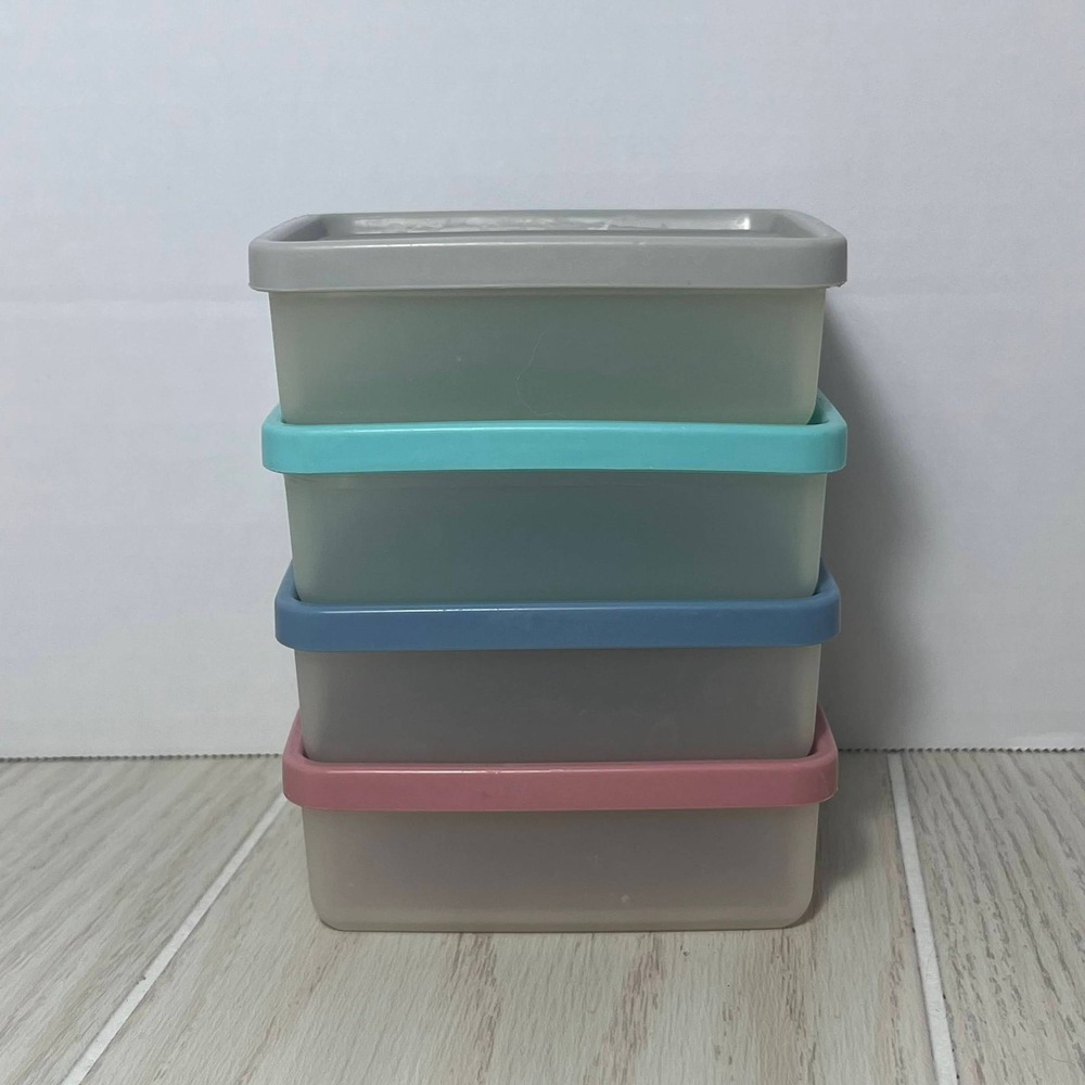 Tupperware Square a-way 4 Small Food Storage Containers pastel lids 1516